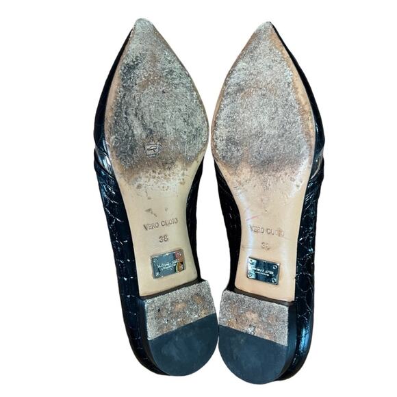 Michael Kors Joey Embossed Black Leather Bow Flat Size 38 - Picture 8 of 8